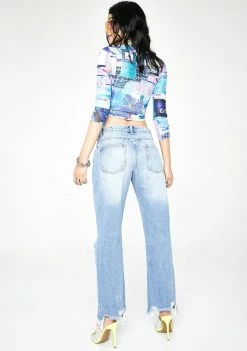 Momokrom Bottoms Frayed Hem Knee Ripped Denim Jeans