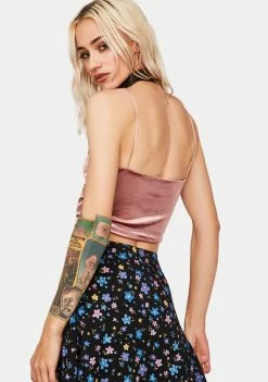 Momokrom Tops Pink Velvet Ruched Cami Tank