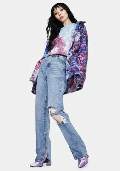 Momokrom Split Hem Light Wash Straight Leg Jeans Bottoms