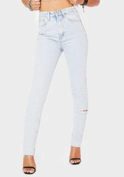 Momokrom Bottoms Light Wash Side Rip Straight Leg Jeans