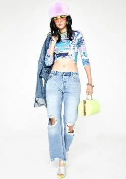 Momokrom Bottoms Frayed Hem Knee Ripped Denim Jeans