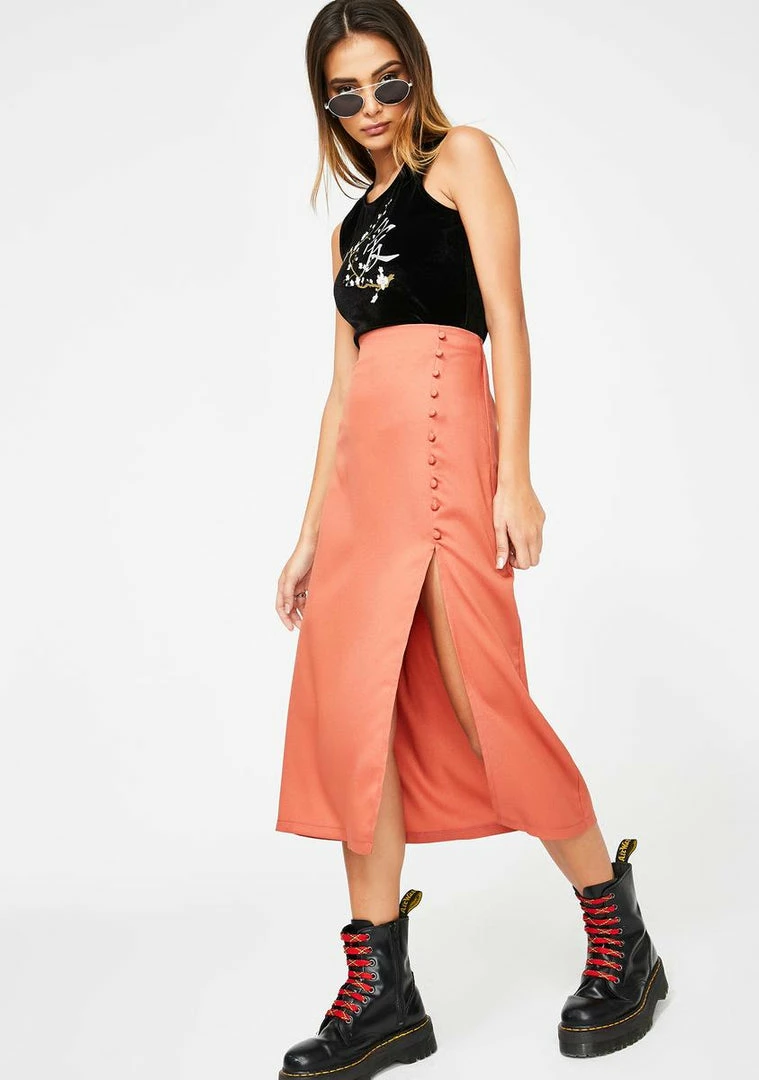 Momokrom Rust Side Split Midi Skirt Bottoms 4 Momokrom Rust Side Split Midi Skirt Bottoms