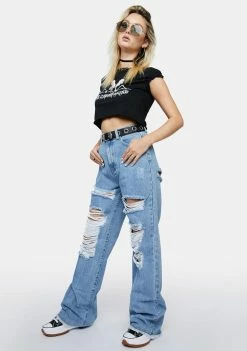 Momokrom Boyfriend Jeans Mid Rise Wide Baggy Jeans