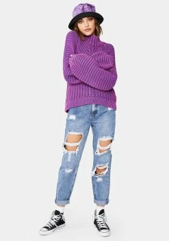 Momokrom Mid Blue Distress Mom Jeans Bottoms