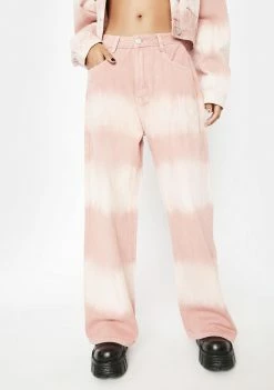 Momokrom Pink Tones Tie Dye Mid Rise Baggy Wide Leg Jeans Bottoms