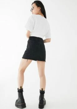 Momokrom One Sided Distressed Hem Denim Skirt