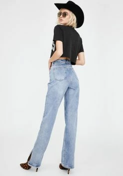 Momokrom Bottoms Split Hem Straight Leg Denim Jeans