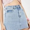 Momokrom Light Wash Raw Hem Denim Skirt