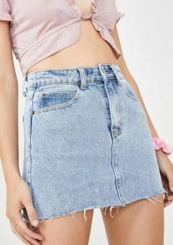 Momokrom Light Wash Raw Hem Denim Skirt