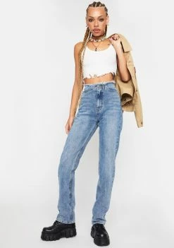 Momokrom Vintage Wash Raw Hem Straight Leg Jeans