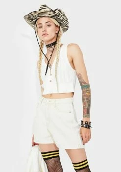 Momokrom Ecru Rolled Hem Denim Shorts