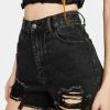 Momokrom Black Wash Distressed Denim Mom Shorts
