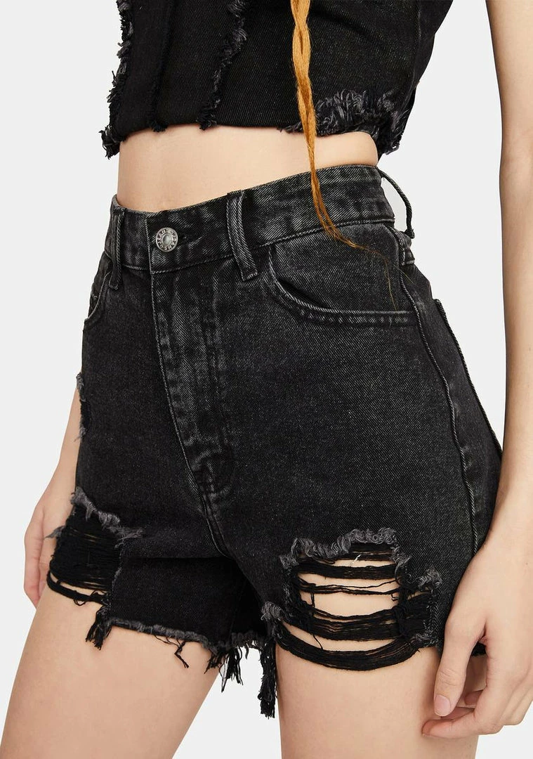 Momokrom Black Wash Distressed Denim Mom Shorts 3 Momokrom Black Wash Distressed Denim Mom Shorts