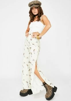 Momokrom Side Slit White Floral Trousers