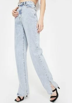 Momokrom Side Slit Hem Bleach Wash Jeans Bottoms
