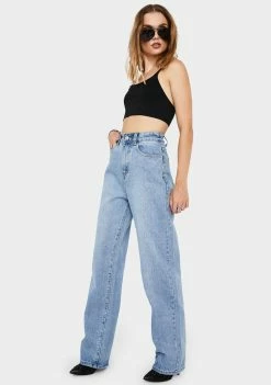 Momokrom Mid Blue Loose Fit Straight Leg Jeans