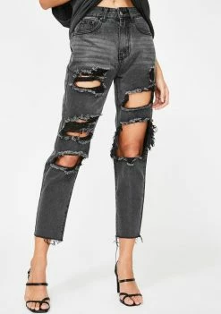 Momokrom Washed Black Extreme Distressed Jeans
