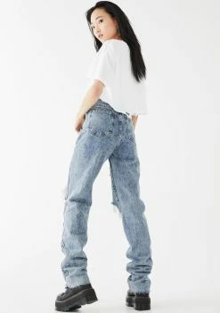 Momokrom Mid Wash Long Straight Leg Jeans Bottoms