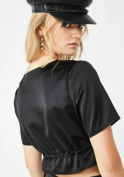 Momokrom Black Satin Tie Top Tops
