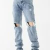 Momokrom Mid Wash Long Straight Leg Jeans Bottoms