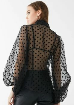 Momokrom Tops Organza Polka Dot Balloon Sleeve Blouse