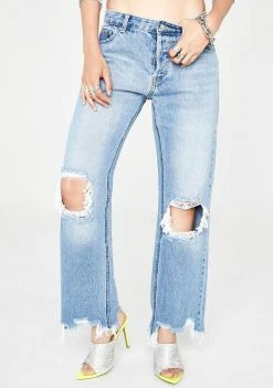 Momokrom Bottoms Frayed Hem Knee Ripped Denim Jeans