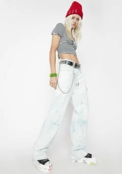 Momokrom Bottoms Faded Blue Tie Dye Raw Edge Jeans