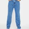 Momokrom Long Straight Leg Jeans With Raw Hem High Waisted Jeans