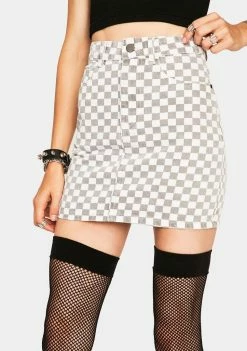 Momokrom Checkered Denim Skirt Bottoms