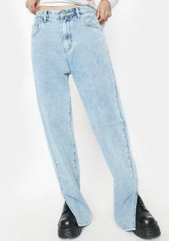 Momokrom Light Wash Split Hem Jeans Bottoms
