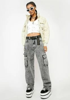 Momokrom Boyfriend Jeans Washed Grey Low Rise Baggy Wide Leg Jeans