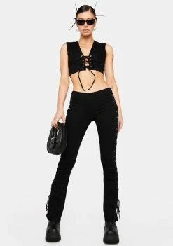 Momokrom Low Rise Lace Up Flare Jeans