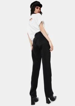 Momokrom Bottoms Washed Black Front Seam Zip Leg Jeans
