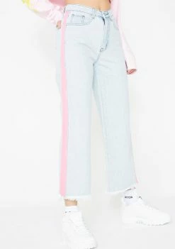 Momokrom Bottoms Pink Tape Light Wash Culotte Jeans