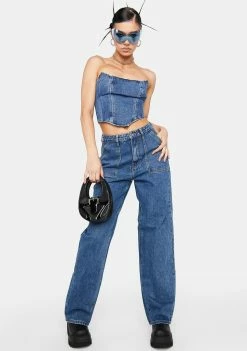 Momokrom Dip Hem Denim Corset Top
