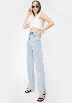 Momokrom Side Slit Hem Bleach Wash Jeans Bottoms