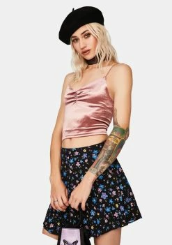 Momokrom Tops Pink Velvet Ruched Cami Tank