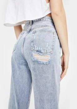 Momokrom Side Slit Hem Bleach Wash Jeans Bottoms