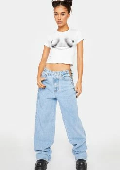 Momokrom Relaxed Fit Chain Up High Rise Jeans Boyfriend Jeans