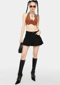 Momokrom Black Denim Pleated Mini Skirt