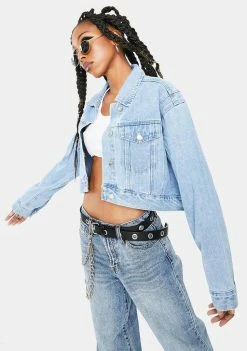 Momokrom Light Vintage Wash Cropped Denim Jacket Outerwear