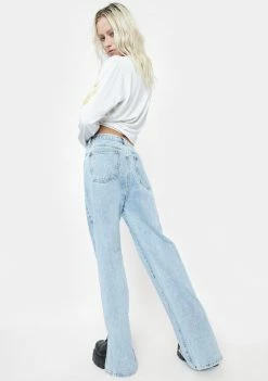 Momokrom Light Wash Split Hem Jeans Bottoms