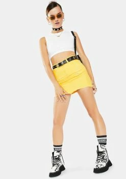 Momokrom Yellow Distressed Denim Mini Skirt Bottoms