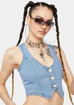 Momokrom Fitted Denim Waistcoat Tank Crop Top