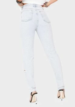 Momokrom Bottoms Light Wash Side Rip Straight Leg Jeans