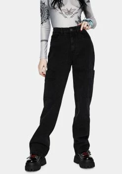 Momokrom Washed Black Wide Leg Cargo Jeans Bottoms