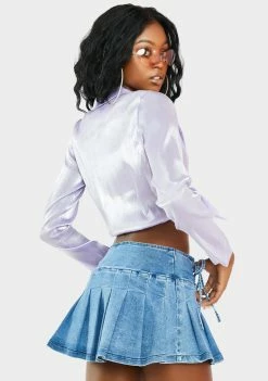 Momokrom Tops Purple Tie Front Metallic Crop Top 9 Momokrom Tops Purple Tie Front Metallic Crop Top