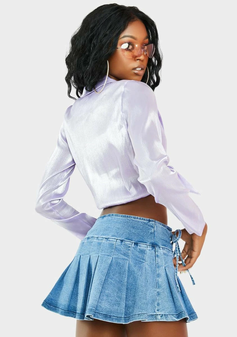 Momokrom Tops Purple Tie Front Metallic Crop Top 6 Momokrom Tops Purple Tie Front Metallic Crop Top