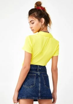 Momokrom Exposed Button Denim A-Line Skirt