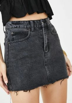 Momokrom Washed Raw Hem Denim Skirt